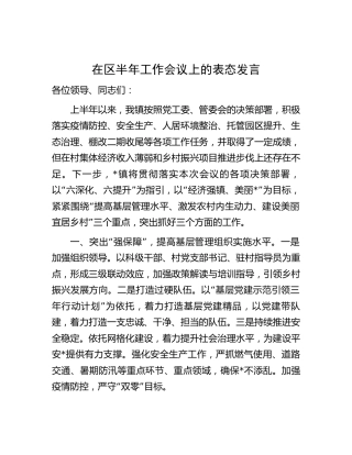 乡镇在区半年工作会议上的表态发言