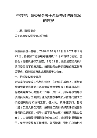 桃川镇委员会关于巡察整改进展情况的通报