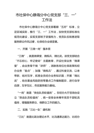 市社保中心静海分中心党支部“三、一”工作法