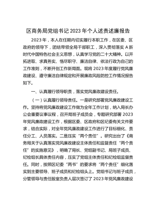 商务系统书记2023年述责述廉报告2700字