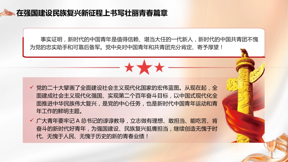 党课ppt+讲稿:在强国建设民族复兴新征程上书写壮丽青春篇章(共青团)_第5页