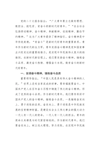 党课ppt+讲稿：锤炼奋斗精神 做新时代好青年（2000字，20张,团课）