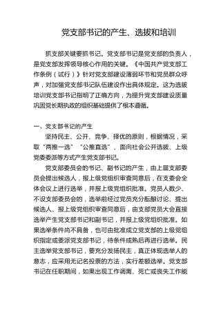 党建培训党课ppt+讲稿：党支部书记的产生、选拔和培训党课（4000字，24张）