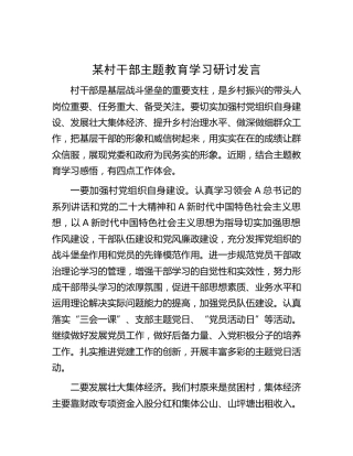 村干部主题教育学习研讨发言