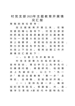 村党支部2023年主题教育开展情况总结汇报1300字