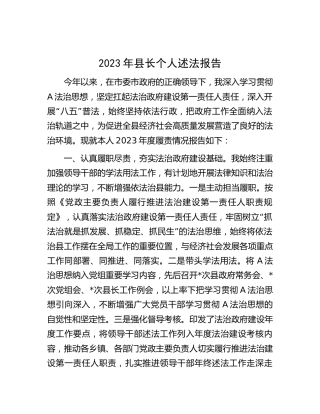 2023年县长个人述法报告2500字