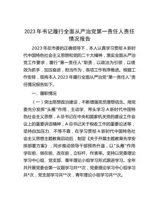 2023年书记履行全面从严治党第一责任人责任情况报告（税务3200字总结）