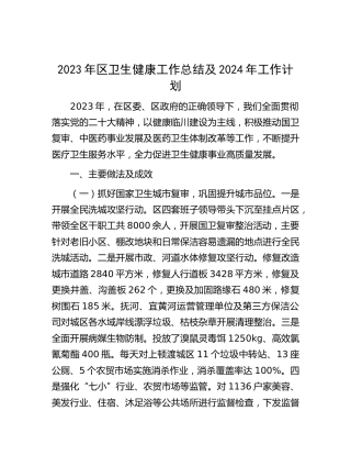 2023年区卫生健康（卫健）工作总结