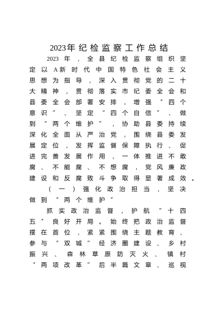 2023年纪检监察工作总结3900字（县区）