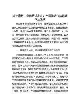 统计局中心组研讨发言：全面推进依法统计依法治统
