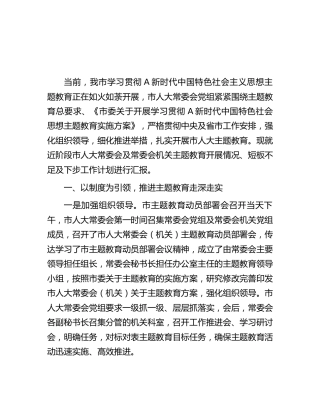 人大在主题教育阶段总结会上的汇报2400字