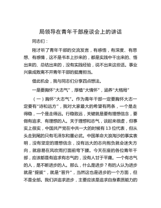 局领导在青年干部座谈会上的讲话7400字