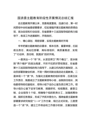 国资委主题教育阶段性开展情况总结汇报2500字