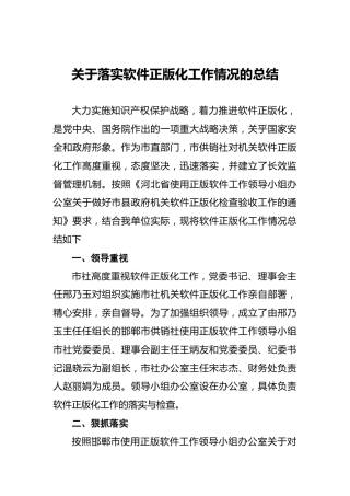 关于落实软件正版化工作情况的总结