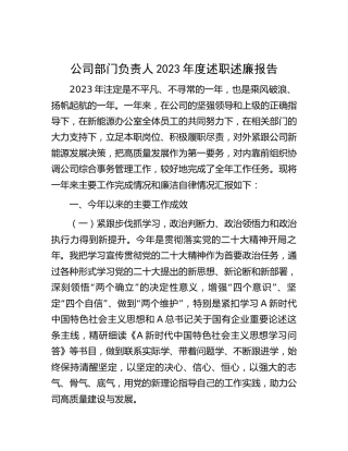 公司部门负责人2023年度述职述廉报告3900字