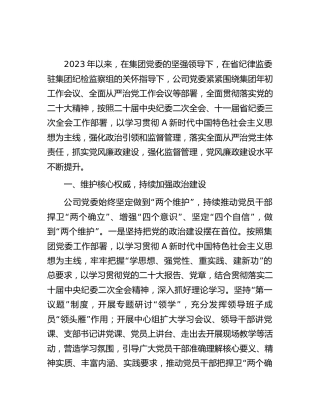 公司2023年落实党风廉政建设主体责任工作总结报告4000字
