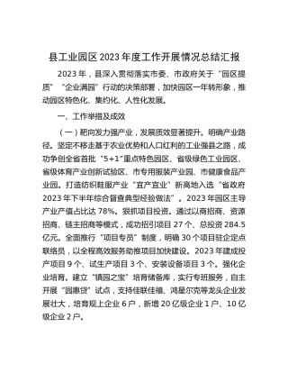 工业园区2023年度工作开展情况总结汇报