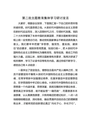 第二批主题教育集体学习研讨发言1700字