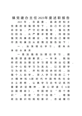 党建办主任2023年度述职报告2400字（乡镇）