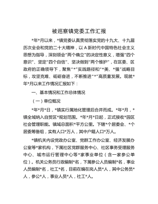 被巡察乡镇党委工作汇报（7900字）