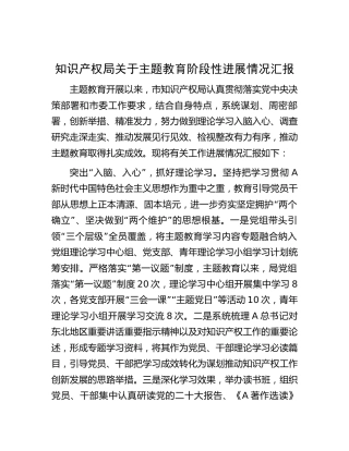 市知识产权系统主题教育阶段性进展情况总结汇报2700字