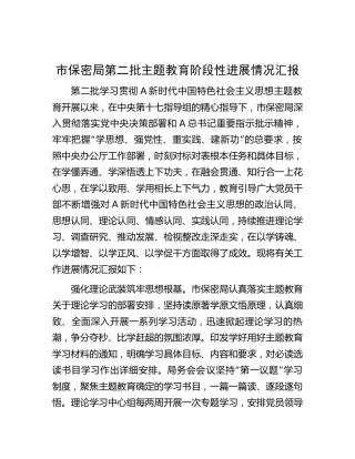 市保密局第二批主题教育阶段性进展情况总结汇报