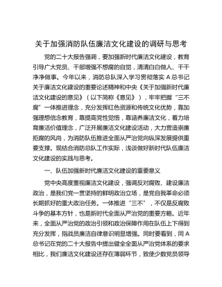 加强消防队伍廉洁文化建设的调研与思考（调研报告）