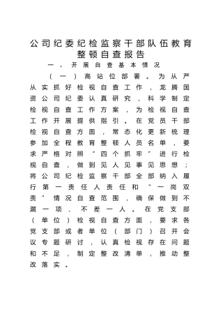 公司纪委纪检监察干部队伍教育整顿自查报告3200字