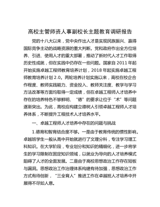 高校主管师资人事副校长主题教育调研报告（学校）
