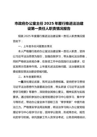 市政府办公室主任2025年履行推进法治建设第一责任人职责情况报告