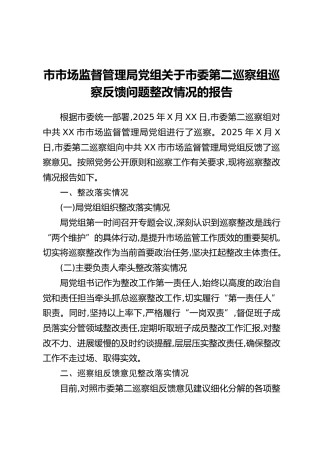 市市场监督管理局党组关于市委第二巡察组巡察反馈问题整改情况的报告