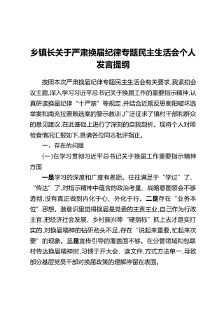乡镇长关于严肃换届纪律专题民主生活会个人发言提纲