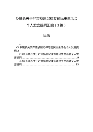 乡镇长关于严肃换届纪律专题民主生活会个人发言提纲汇编（3篇）