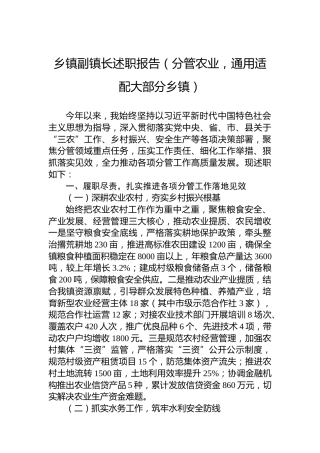 乡镇副镇长述职报告（分管农业，通用适配大部分乡镇）