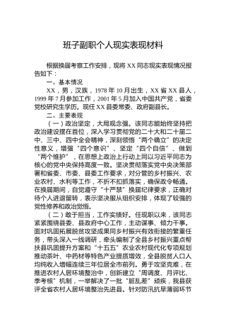 班子副职个人现实表现材料