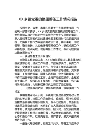 XX乡镇党委的换届筹备工作情况报告