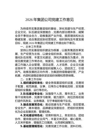 2026年集团公司党建工作意见