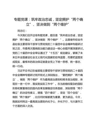 专题党课：筑牢政治忠诚，坚定拥护“两个确立”、坚决做到“两个维护”