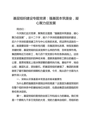 基层组织建设专题党课：强基固本筑堡垒，凝心聚力促发展