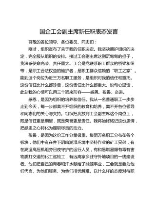 国企工会副主席新任职表态发言