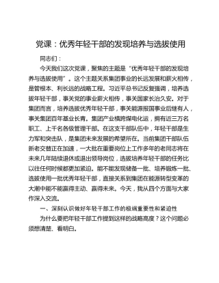 公司党课：优秀年轻干部的发现培养与选拔使用