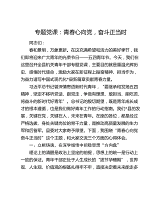 党课：青春心向党，奋斗正当时