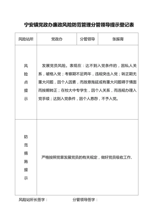 宁安镇党政办廉政风险防范管理分管领导提示登记表