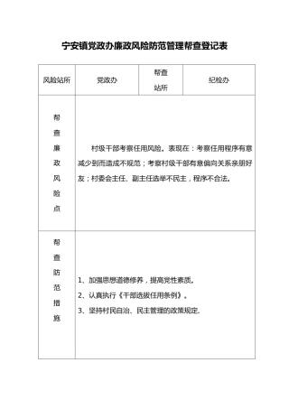 宁安镇党政办廉政风险防范管理帮查登记表