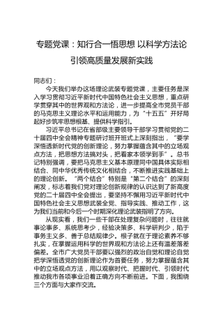 专题党课：知行合一悟思想以科学方法论引领高质量发展新实践