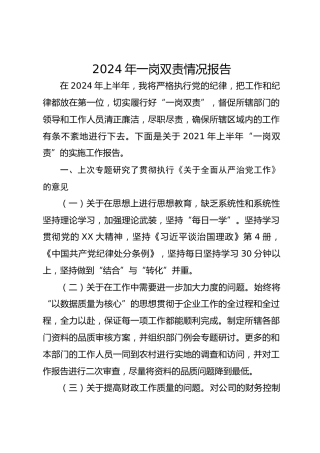 2024年一岗双责情况报告