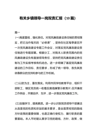 （10篇）有关乡镇领导一岗双责汇报