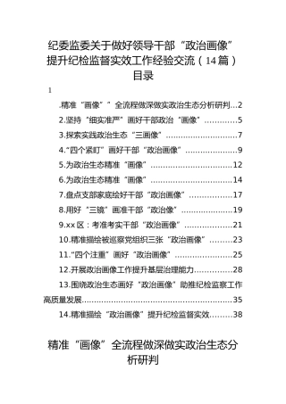 纪委监委关于做好领导干部“政治画像”提升纪检监督实效工作经验交流材料汇编【14篇】