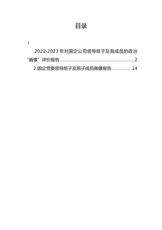 国企公司领导班子及其成员的政治“画像”评价报告【2篇】
