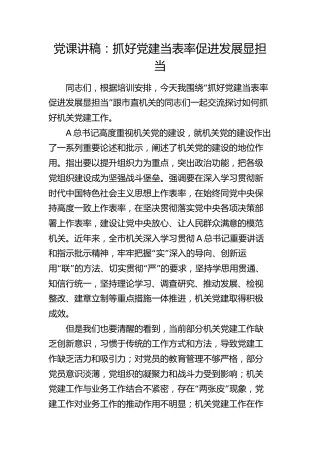 党课：抓好党建当表率 促进发展显担当